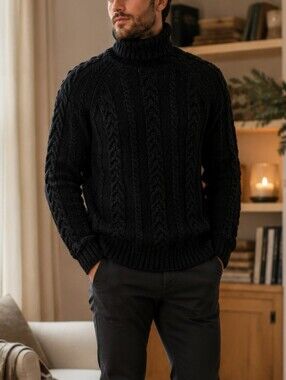 Bruun & Stengade Men's  Cable Knit Turtleneck Sweater XL